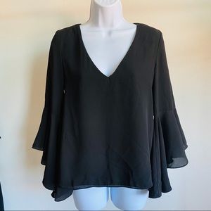 Zara NWT Black Ruffle Sleeve Drape Back Top